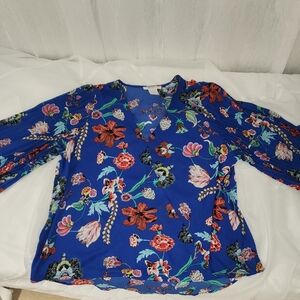 Elegant Floral Print Women's Blouse - Blue